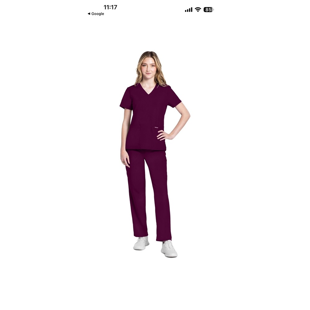 Cherokee Scrub Set Women XXS/XS Wine New V-Neck Cargo Pants Medical Uniform